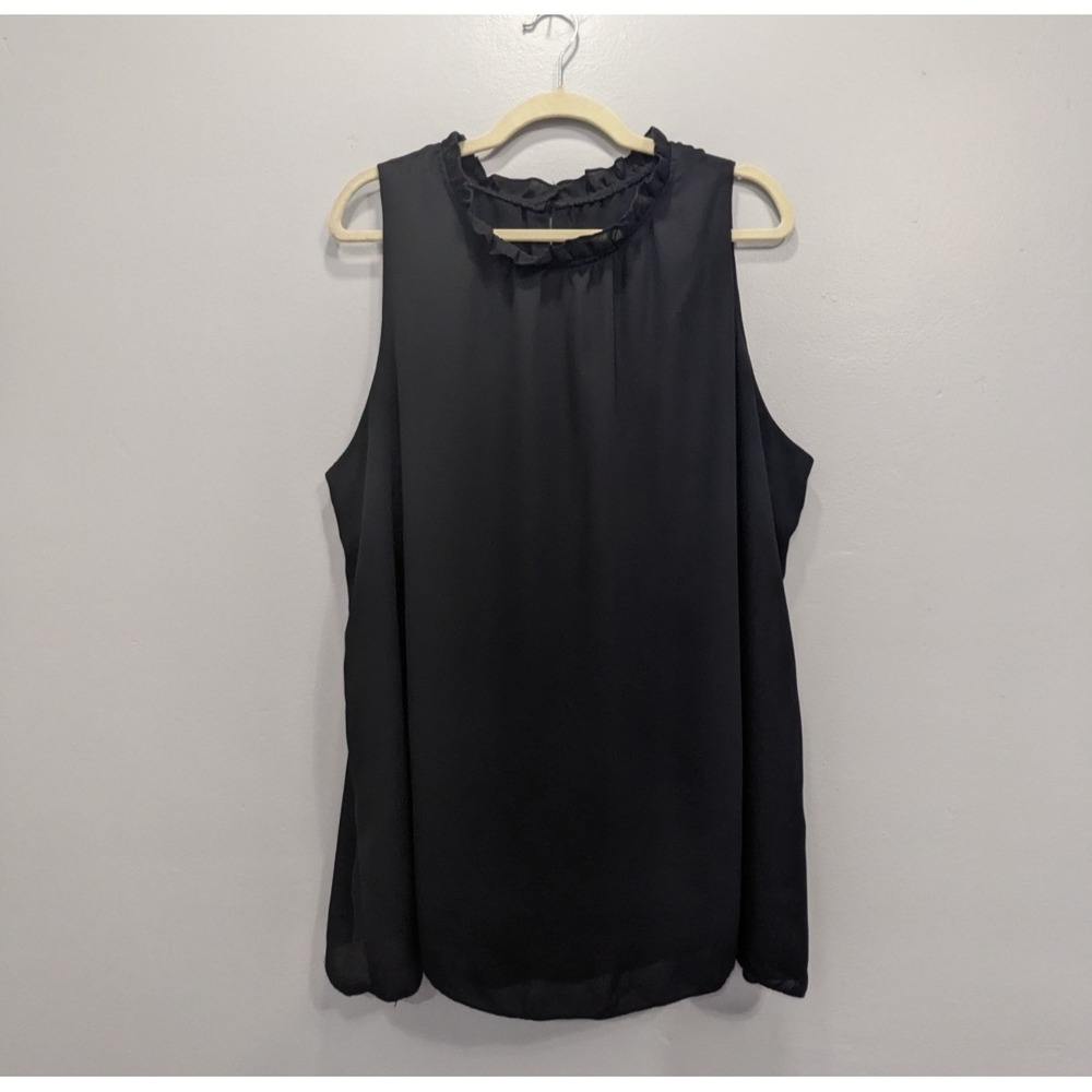 Ruffled Neck Lined Black Sleeveless Blouse Top Unbranded Flowy Plus Size 2XL